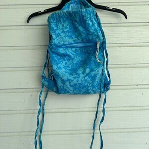 Blue Floral Backpack with Drawstrings